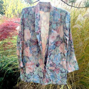 Vintage Floral Pastel Blazer Shabby Chic Jacket Long Coat Garden Flower Design